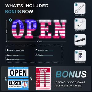 40 In X 14 In American Flag Led Open Sign With <b>Remote</b> <b>Control</b> Dimmable Brightness Flash Modes Easy Hang - Product Image 6