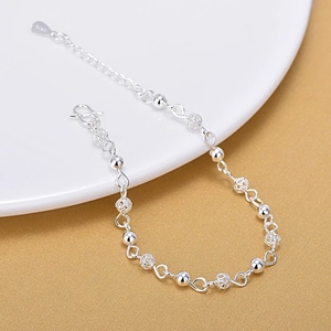 Delle Donne del commercio all'ingrosso 925 Sterling Silver Hollow Rotonda Dei Branelli della Sfera In Rilievo Delle Donne Dei Braccialetti Da Polso - Product Image 3