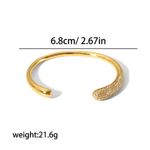 Diamond Encrusted <b>Titanium</b> Steel Bracelet 18k Gold Plated Stainless Steel Unisex Everyday Wear Jewelry <b>Ring</b> Style TB7059 - Product Image 5