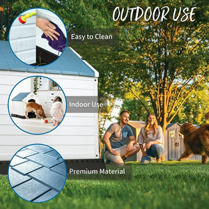 Pawise rumah anjing peliharaan plastik, ukuran Multi, dalam ruangan luar ruangan Modern dengan lantai tinggi dan ventilasi udara untuk anjing kecil sedang besar - Product Image 3