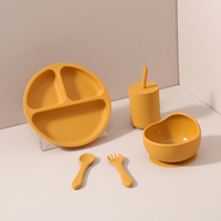 Ensemble de vaisselle d'assiette pour bébé Design pour enfants Bol à ventouse en silicone de qualité alimentaire Fourchette servant des aliments pour bébés Emballage en boîte