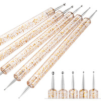 5 pièces Nail Art pointillage stylo pinceaux ensemble cristal poignée double extrémité ongles peinture strass sélecteur manucure outils
