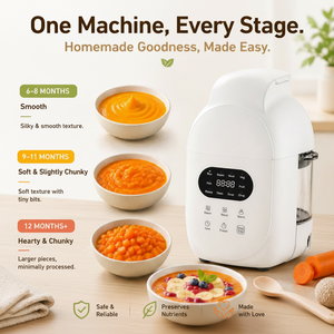 Procesador de Alimentos para Bebés con Limpieza Automática, Vaporizador, Batidor, Recipiente de Vidrio Calentable, Apto para Lavavajillas, Cuchilla de Acero Inoxidable, Silicona de Grado Alimenticio - Product Image 1