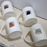 Tasse à café en céramique unique en gros avec pierre naturelle intégrée, tasse à thé en pierre précieuse pour la guérison, cadeau spirituel et de pleine conscience
