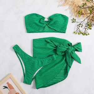 Nouvel ensemble trois pièces style bandeau : haut tube uni, jupe et <span class=keywords><strong>bikini</strong></span> avec découpes - Product Image 4