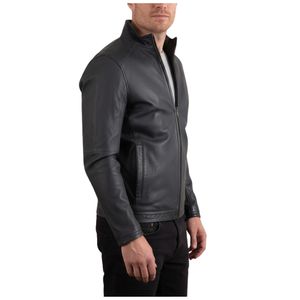 Chaqueta de Cuero Vacuno Negro Hecha a Mano de Primera Calidad para Hombre, Cuello Alto, Invierno, Logotipo Frontal, para Motocicleta y Uso Casual - Product Image 2