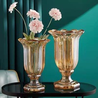 Vases à fleurs de table haut de gamme, style européen, en verre cristal avec bord cannelé pour la décoration du salon et de la salle à manger