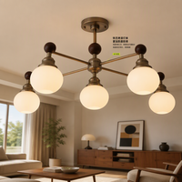 Lustre suspendu rétro du milieu du siècle, en bois massif et globe de verre, pour salon, chambre à coucher, restaurant