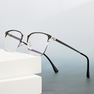 إطار نصف مستطيلي أسود إطار TR90 إطار UV400 عدسات مقاومة للضوء الأزرق تصميم عتيق مرن للرجال والنساء - Product Image 1