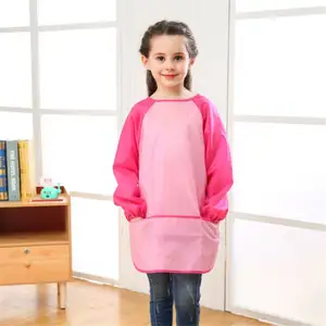 Avental de poliéster para crianças, avental longo com manga de pintura anti-incrustação ou cozinha