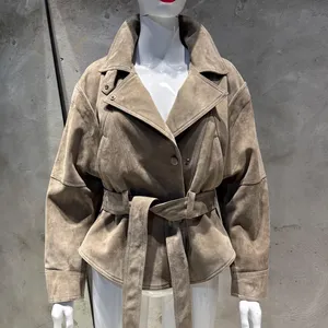 Veste en daim élégante, veste en cuir de mouton véritable, gris clair, vestes en daim pour femmes - Product Image 1