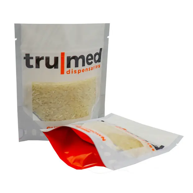 Bolsa de plástico para embalaje de arroz de fábrica, muestras gratis, impresión personalizada, a prueba de humedad, fondo plano, bolsa de pie