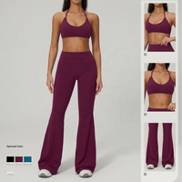 Ensemble de leggings côtelés sans couture, taille haute, effet froncé aux fesses, compression, pour le yoga et la gym, coupe évasée, pour le travail