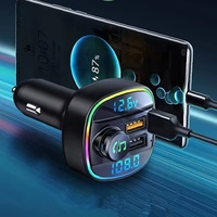C22S Mini Chargeur Rapide BT Sans Fil pour Voiture, Émetteur FM, Lecteur MP3, Adaptateur Chargeur Super Rapide Intelligent Type-C Double USB