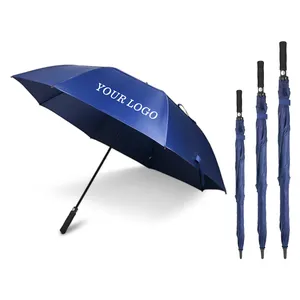 Toptan büyük marka logo tasarımcı rüzgar geçirmez yağmur özel promosyon sopa golf düz şemsiye ile logo
