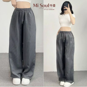 Pantalon en velours teint en fil, style coréen pour femme, taille élastique, coupe droite, décontracté, jambe large, OEM - Product Image 6