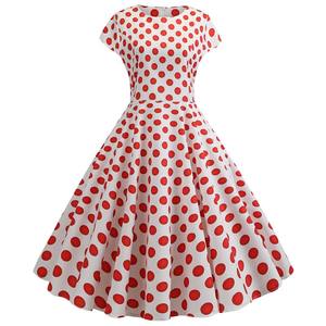 Verano manga corta Polka Dot elegante trabajo Oficina Casual estampado A-line mujeres 50s 60s Vintage vestidos elegantes - Product Image 2