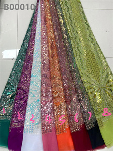 Tela de encaje con cuentas bordadas verdes africanas, tela de encaje de tul con lentejuelas francesas brillantes para vestido de novia - Product Image 3