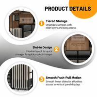 Présentoir modulaire coulissant pour échantillons de carreaux et pierres avec barre de suspension pour échantillons, supports coulissants pour dalles et tiroir de rangement