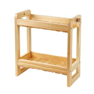 Estante de bambú de dos niveles, color madera natural, estante de almacenamiento independiente para baño, para cosméticos y toallas - Product Image 1