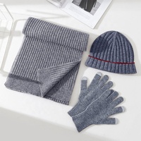 Luxe unisexe hiver chaud confortable 100% laine côtelé bonnet chapeau écran tactile gants et écharpe ensemble laine écharpes