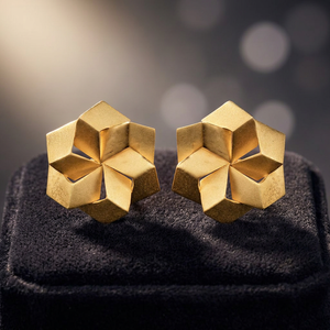 ต่างหูทองเหลืองรูปหกเหลี่ยม ชุบทอง 14K งานแฮนด์เมดสำหรับเด็กสไตล์วินเทจ - Product Image 3