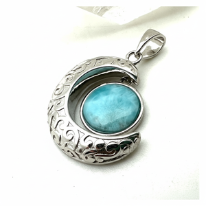 925 argent massif classique pendentif bijoux pour femmes 925 argent Sterling Larimar pierres précieuses Style Boho fait main pendentif cadeau maman - Product Image 1