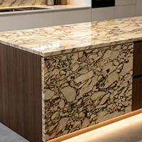 Dalles de marbre poli à motif maillé brun naturel, design minimaliste, pour murs de restaurants, cafés, boutiques et espaces commerciaux