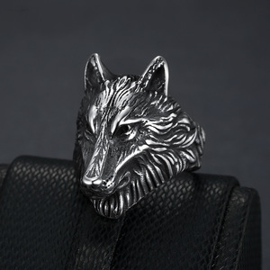 High Quality Factory Wholesale Cool <strong>Mens</strong> Stainless Steel Viking <strong>Wolf</strong> Head <strong>Ring</strong> for <strong>Men</strong> - Product Image 1