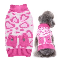 Mignonne Fille Chien Rose Hiver Pull Strass Poches Acrylique Coeurs Motif Pet Vêtements pour Petits Animaux pour Printemps Automne Saison
