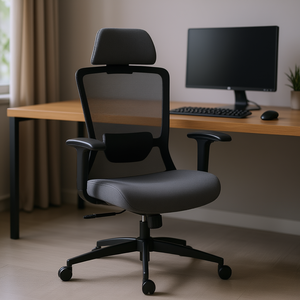 Chaise de bureau ergonomique de direction avec dossier en maille, pivotante, support lombaire réglable, noir/gris, style contemporain - Product Image 2