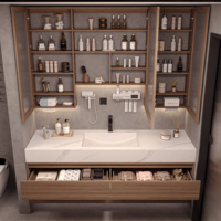 Meuble de rangement mural avec tiroirs intégrés, lavabo en céramique et ensemble de meubles de salle de bain – Meilleures ventes