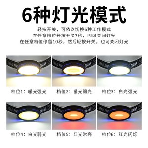 Lampe frontale Skywolfeye Mini COB 2000 mAh rechargeable, lumière blanche, jaune et rouge, pour activités de plein air, cyclisme, course à pied, charge Type C - Product Image 4