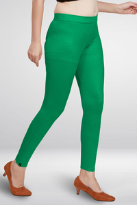 Women <b>Green</b> Ankle Length Leggings Stretchable Slim Fit Yoga Gym Daily Wear Soft Cotton Fabric Comfortable Bottom Pants - Product Image 2
