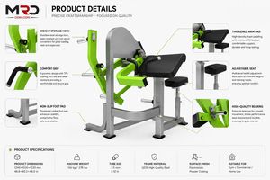 Machine à curls pour biceps MRD Commercial, équipement de musculation pour les bras, pour salle de sport et club de fitness - Product Image 6