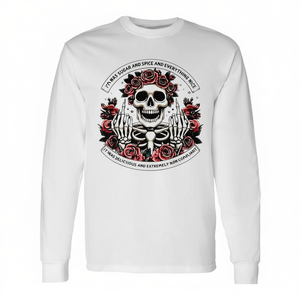 T-shirt à manches longues unisexe, col rond, impression numérique, motif crâne et rose, activités promotionnelles, adulte - Product Image 2