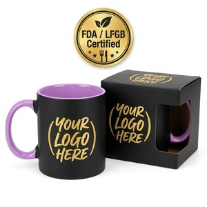 Tasse à café en céramique noire mate avec intérieur violet, logo personnalisé, 11 oz, bicolore, passe au micro-ondes et au lave-vaisselle, approuvée par la FDA - Product Image 1