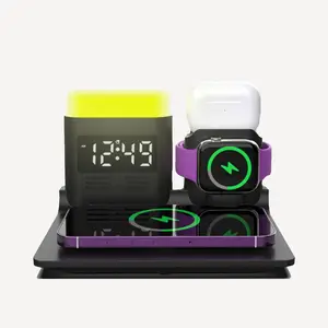 2023 New Products Multifunctional 5 In 1 Wireless Charger Stand Desktop Clock With Led Light