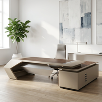 Bureau de direction de grande taille avec armoire auxiliaire détachable, plateau ergonomique pour clavier, base incurvée, table de bureau de luxe pour cadres