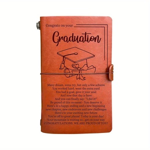 Diario inspirador Felicitaciones por graduarse Cubierta de papel con aspecto de cuero con citas motivacionales, cuaderno recargable - Product Image 1