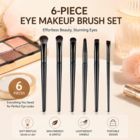 6 Buah Set Kuas Rias Mata Hitam Matte, Kuas Pencampur Eyeshadow Eyeliner, Bulu Lembut, Tidak Mudah Rontok, Alat Kecantikan Mudah Dibersihkan