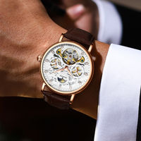 Montre mécanique pour homme MOHDNE, aiguilles lumineuses, bracelet en cuir, boîtier en alliage, design ajouré, étanche, montre de luxe