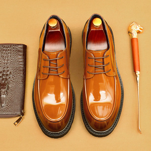 Zapatos de cuero informales británicos para hombres: zapatos Derby altos de cuero formal de negocios con acabado brillante y suela gruesa - Product Image 5