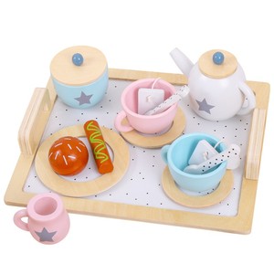 Juego de Té de Madera Estilo Americano al por Mayor, Juguetes Educativos Preescolares, <span class=keywords><strong>Tetera</strong></span>, Tazas, Platos y Bandeja, Ideal para Niños y Niñas, Juego de Roles de Fiesta del Té - Product Image 1