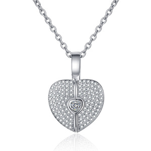 Collana con Ciondolo a Cuore in Acciaio Inossidabile Placcato Oro Bianco con Zirconia Cubica, Regalo Romantico Quotidiano per Donne - Product Image 1