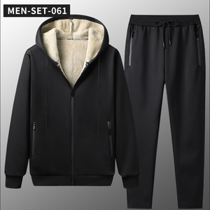 Venta al por mayor de lana gruesa con capucha traje de gimnasio Fitness piel de cordero hombres chándal conjunto de entrenamiento para los hombres ropa deportiva conjunto para hombres - Product Image 4