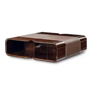 Karois — table basse carrée rétro, pieds courts, chêne bois, avec dessus en marbre et dessus en granit - Product Image 1