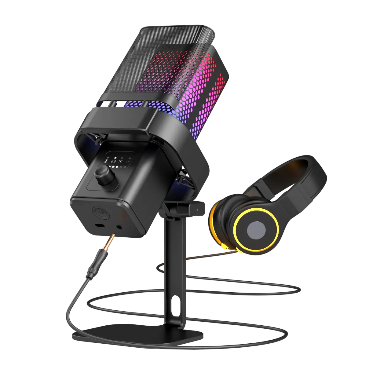 ميكروفون بسعة USB لتسجيل الصوت والغناء وتشغيل مسابقة ألعاب الكمبيوتر RGB الملونة الجديدة