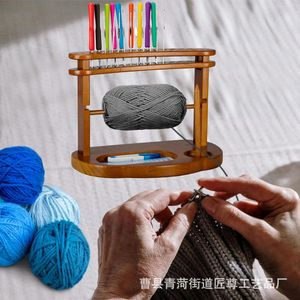 Wooden Yarn Holder Solid Wood Rotatable <b>Crochet</b> <b>Hook</b> Rack Desktop Storage Organizer Curved Shape Multipurpose - Product Image 2