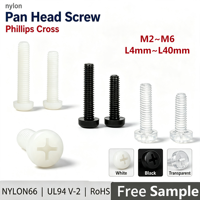 Vis à tête cylindrique Phillips en nylon M2 M2.5 M3 M4 M6, fixation isolante en plastique noir, blanc, transparent PA66 UL94 RoHS L4mm-40mm